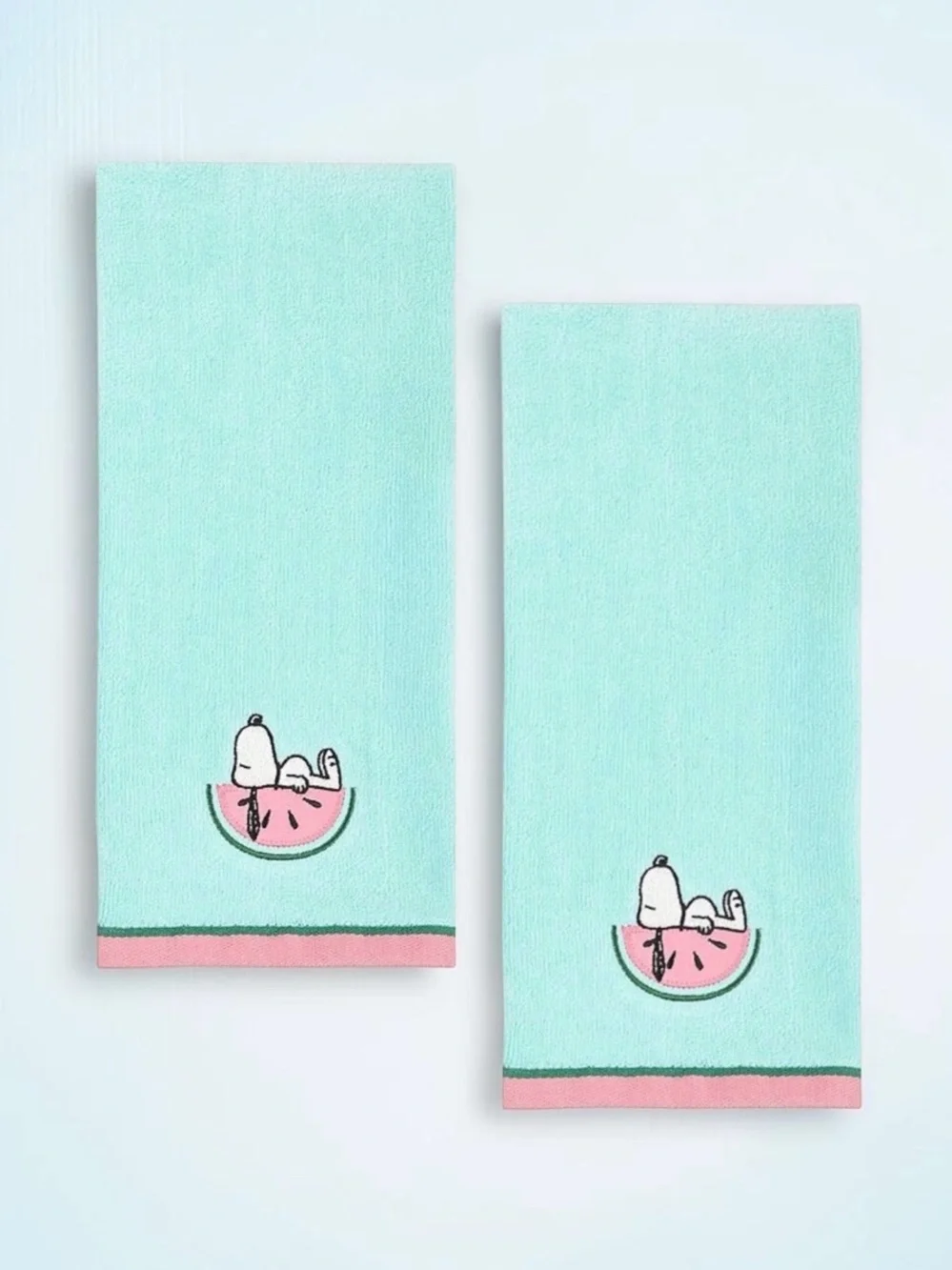 Peanuts Summer Snoopy Hand Towels & Watermelon Embroidery 2pk Set Brand New